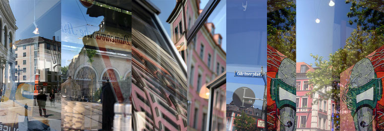 Der Gärtnerplatz in München, Bayern, als Montage einzelner Bilder wie ein Barcode in color als Panorama-Photographie