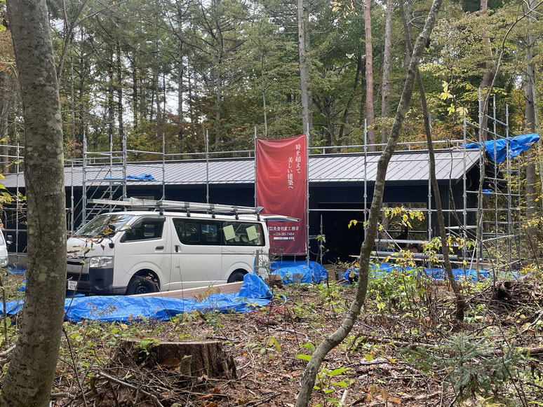 長野県　松本市　長野市　飯綱高原　建築設計事務所　建築家　news設計室　丸山和男　別荘設計　飯綱山荘Ⅲ　外壁唐松板塗装