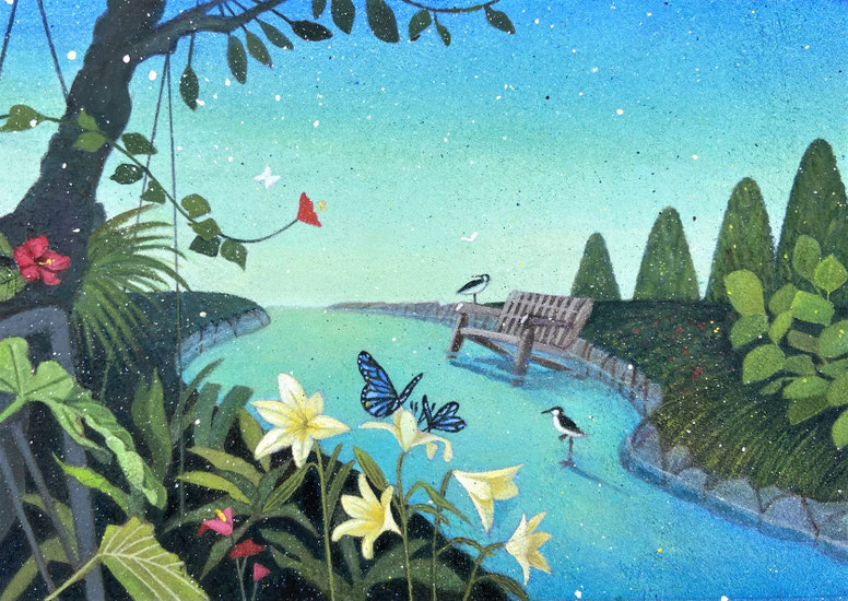 「久遠の庭　朝」雲母壁面画/158×227mm/￥71,500(税込)