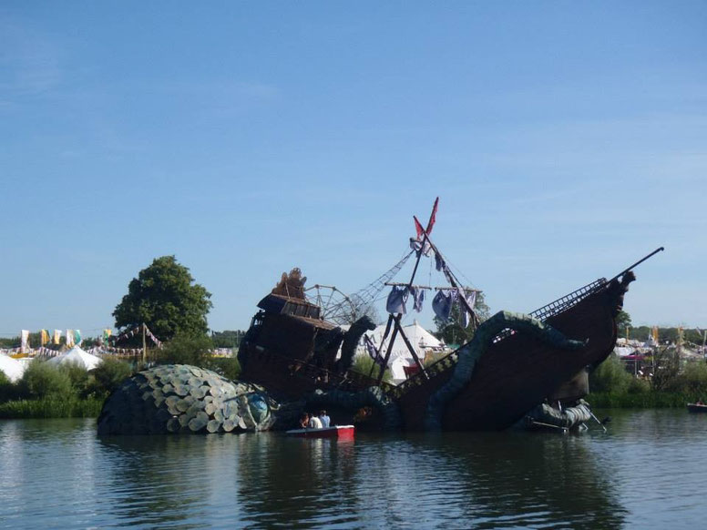 Lake sculpture. kraken, Secret Garden Party, music festival, England, UK 