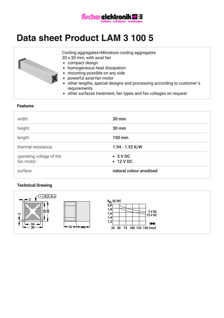 LAM-3-100-12 | 基板実装用軸流ファン付きヒートシンク |Fischer Elektronik