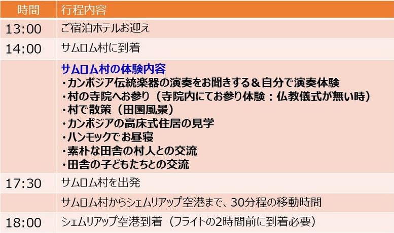 カンボジア旅行｜オークンツアー｜現地ツアー｜スケジュール