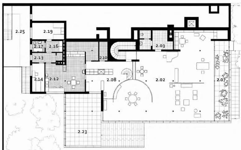 Brno, Tugendhat House, floor plan of the main floor. Atelier RAW, Brno, 2010