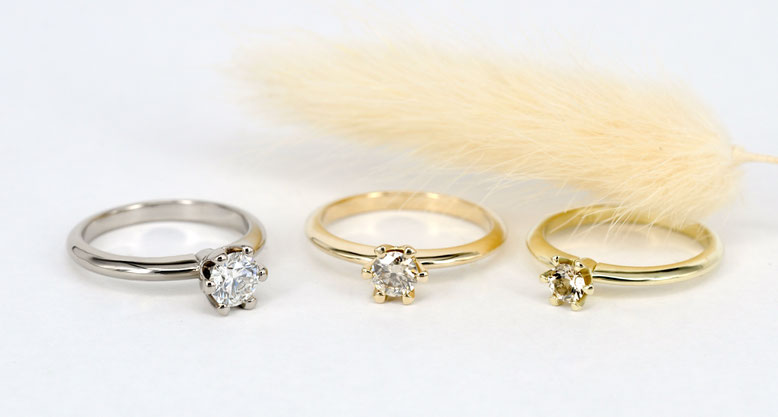 handgefertigte Verlobungsringe aus München Gelbgold Platin Weissgold und Roségold mit Diamanten