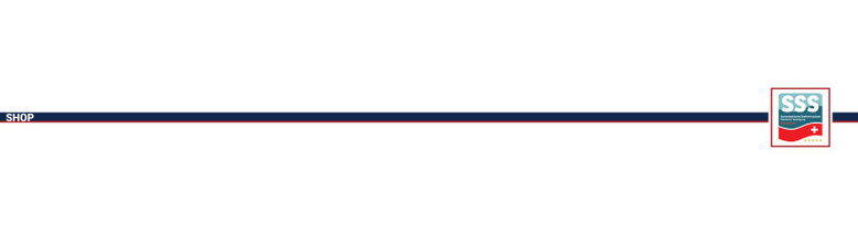 Grafisches Trenner-Element der Schweizerischen Seefahrtschule mit Text SHOP auf blauem Balken und rechts SSS Logo