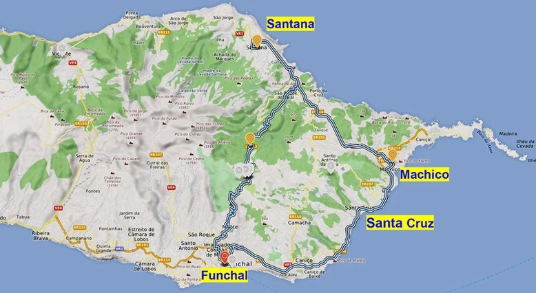 Busfahrt nach Santana (Quelle: openstreetmap, Lizenz CC-BY-SA 2.0).