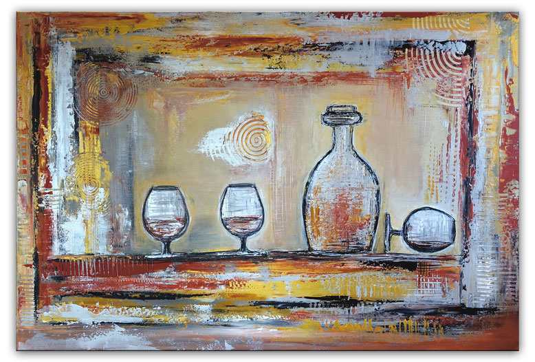 Wandbild Karaffe Cognac Whiskey Gläser abstrakte Malerei Acrylbild handgemalt