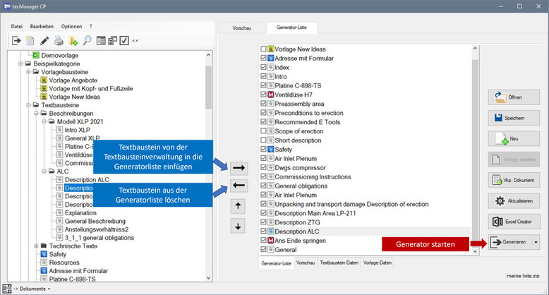 Textbaustein in Dokumentengenerator einfügen