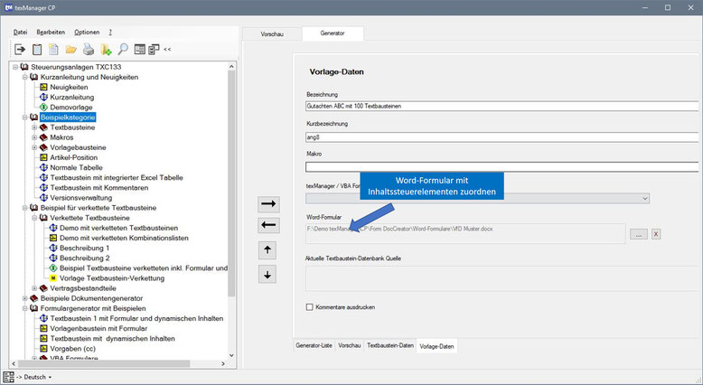 Word-Formular einer Generatorliste zuordnen