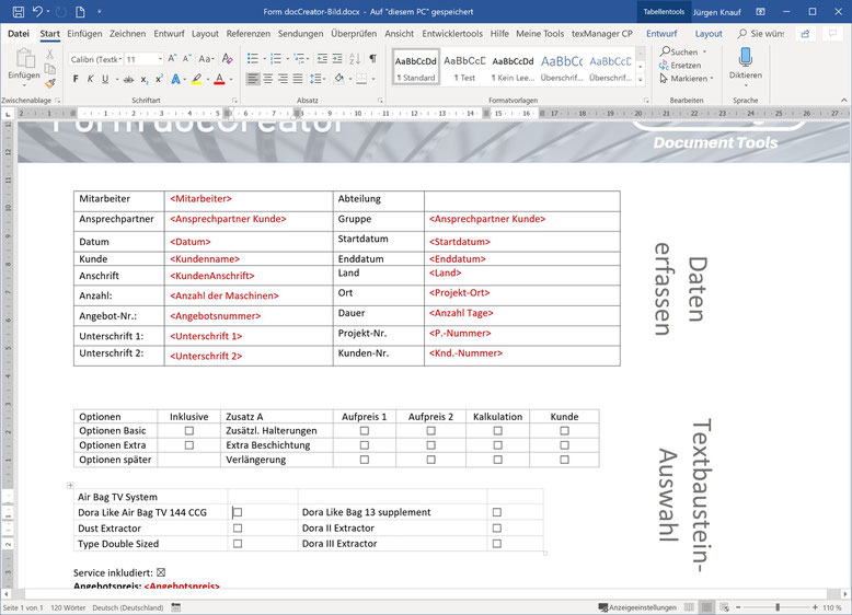 Dokumentengenerator mit Content Controls