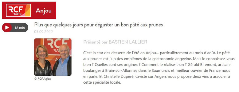 RCF Anjou - Le Supplément du Mag, 5 septembre 2022, Accords pâté aux prunes-vins Christelle Dupéré La Cave Beaurepaire