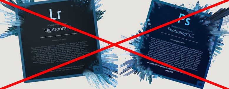 Not using Photoshop and Lightroom logo striked