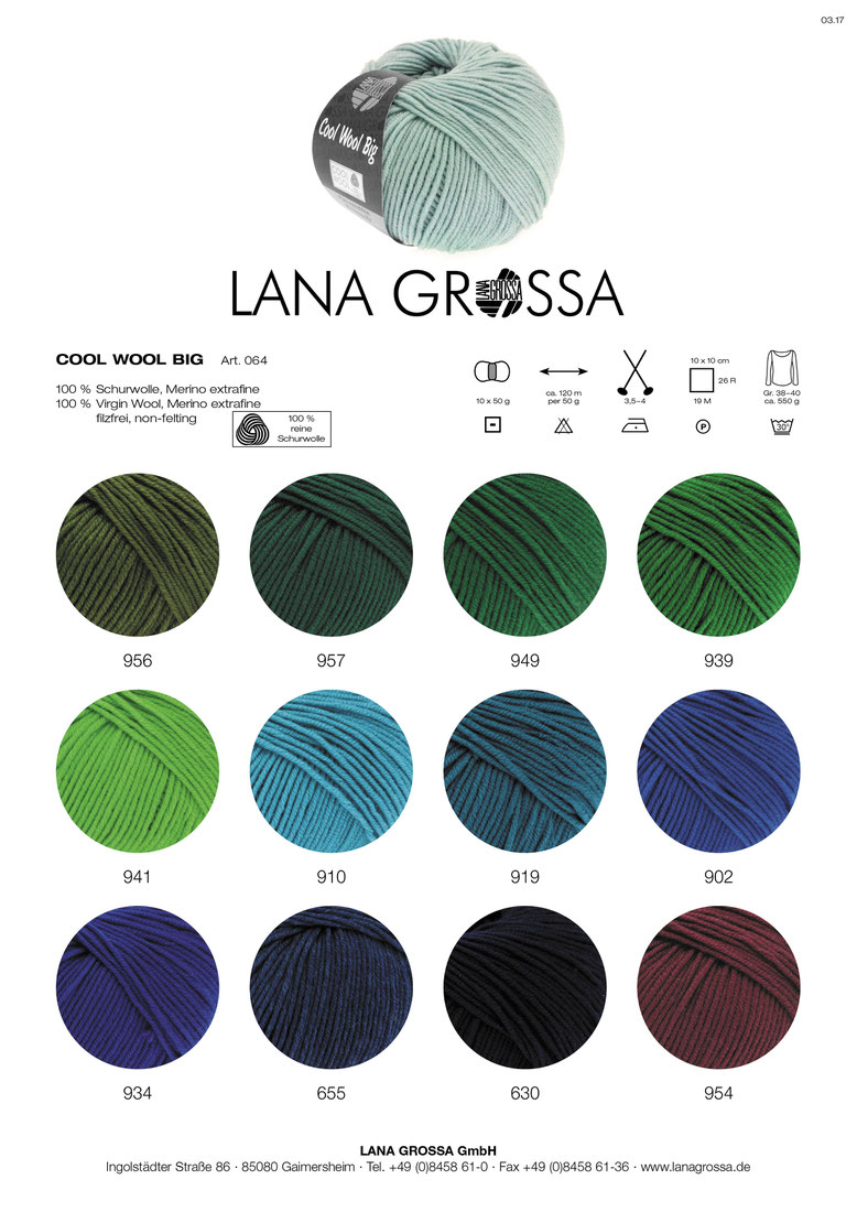 Wolle Kreativ Cool Wool Big Fb 910 türkis 50 g Lana Grossa