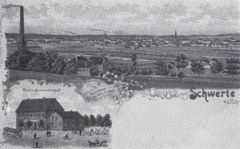 (1900)Gasthaus Zu den drei Linden, mit Blick auf Schwerte von Villigst