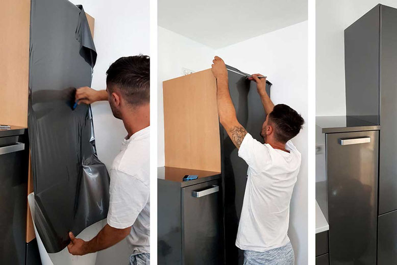 Montage von Möbelfolie auf Küchenschrank - Küchenfolierung im Detail