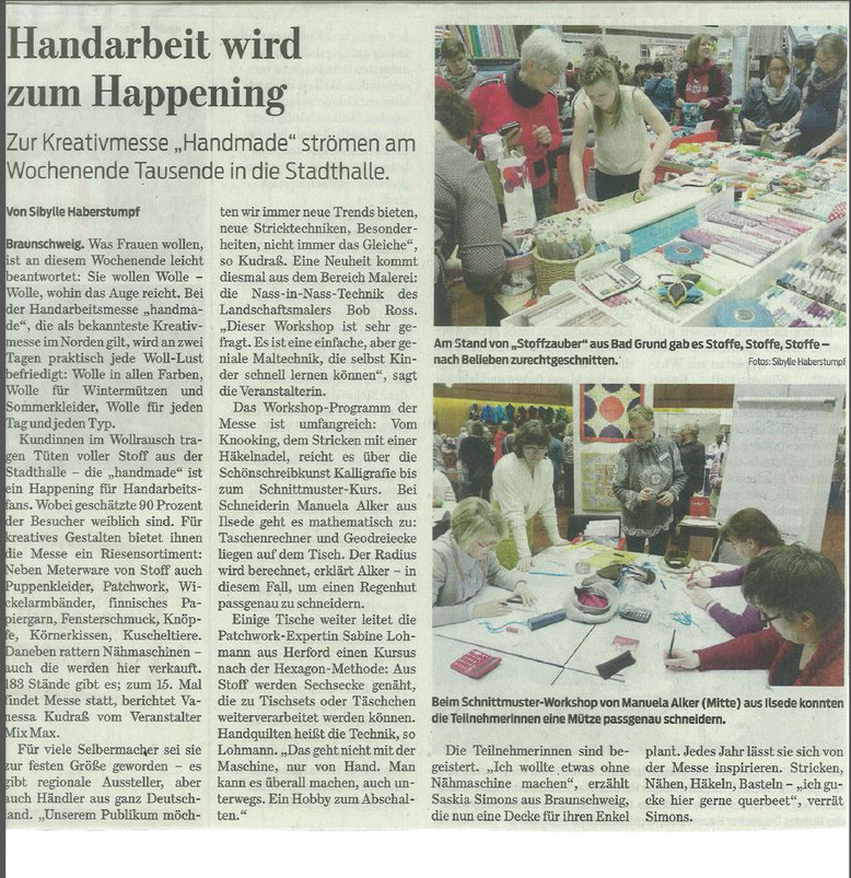 Handmade 2016 Braunschweig, Braunschweig, Handmade, Braunschweiger Zeitung, Stoffe, Stoffmesse, Stoffzauber