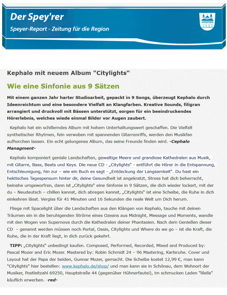 Speyer-Report, Citylights, Kephalo, Gitarren, Instrumentalmusik, Filmmusik