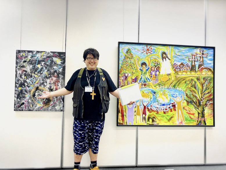 生徒：タンタンと、講師：YUTAKAの作品の間で