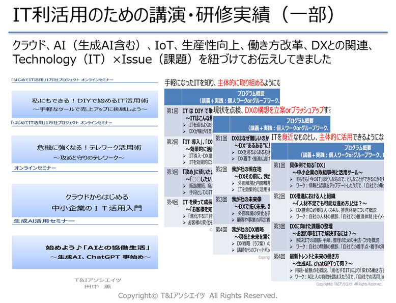 IT、DX、研修、自分ごと化、T&Iアソシエイツ、講演、AI、AX