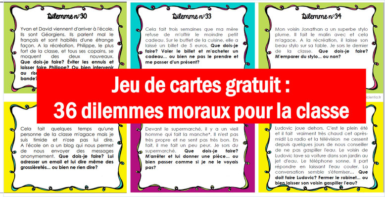 Philosophie pour enfants. Dilemmes moraux en classe. Cartes gratuites PDF pour discuter en classe. Dilemmes en classes. Résolution de conflits.