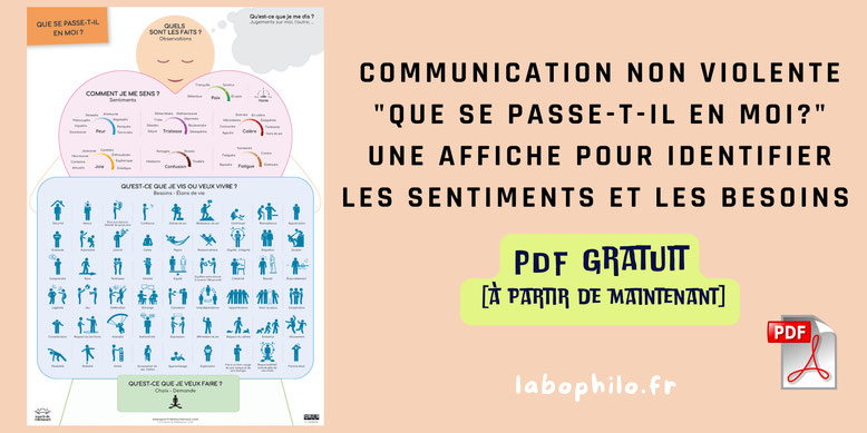 Affiche CNV gratuite. PDF gratuit CNV. Outil gratuit communication non violente à télécharger. OSBD. Marshall Rosenberg. Sentiments. Emotions. Que se passe-t-il en moi?