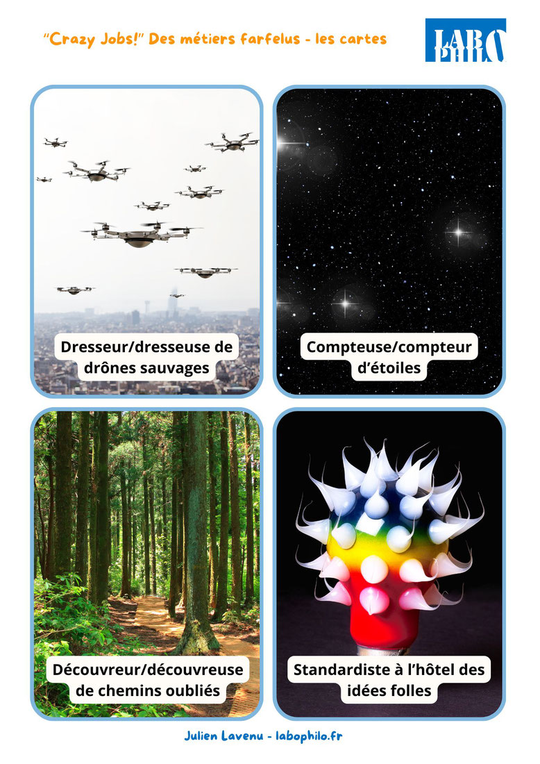 Jeu philo gratuit. Jeu CPS gratuit. Crazy jobs. Identité. Connaissance de soi. Communication Non Violente. Empathie. Philosophie pour enfants. Compétences psychosociales.