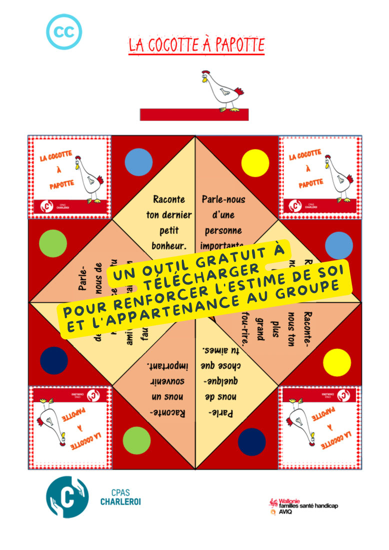 La cocotte à papotte. Outil gratuit en PDF. Estime de soi. Connaissance de soi. Appartenance au groupe. Philosophie pour enfants. Compétences psychosociales. CPS