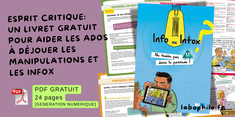 "Info ou intox, ne tombe pas dans le panneau". Génération numérique. Esprit critique. Infox. Désinformation. Adolescents. Enfants. Danger numérique. Outils gratuits. PDF gratuit. Arguments fallacieux. Biais cognitifs. Complotisme. Manipulation.
