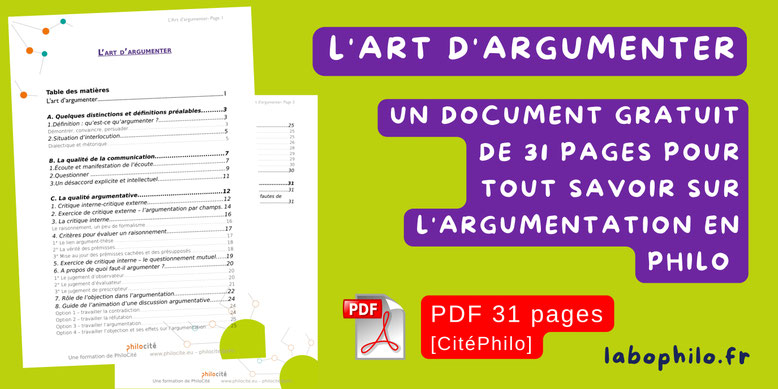 L'art d'argumenter. Philo cité. Argumentation. PDF gratuit. Pratique philosophique. Philosophie pour enfants. Se former à la philosophie.
