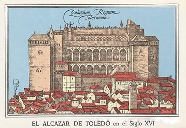 Dibujo del Alcazar Toledo en el siglo XVI, - Joris Hoefnagel - sXVI