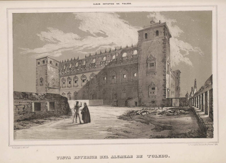 Vista exterior del Alcázar de Toledo - Andreas Pic de Leopold - Manuel de Assas (1848) - Álbum artístico de Toledo - Litografía de D. Bachiller