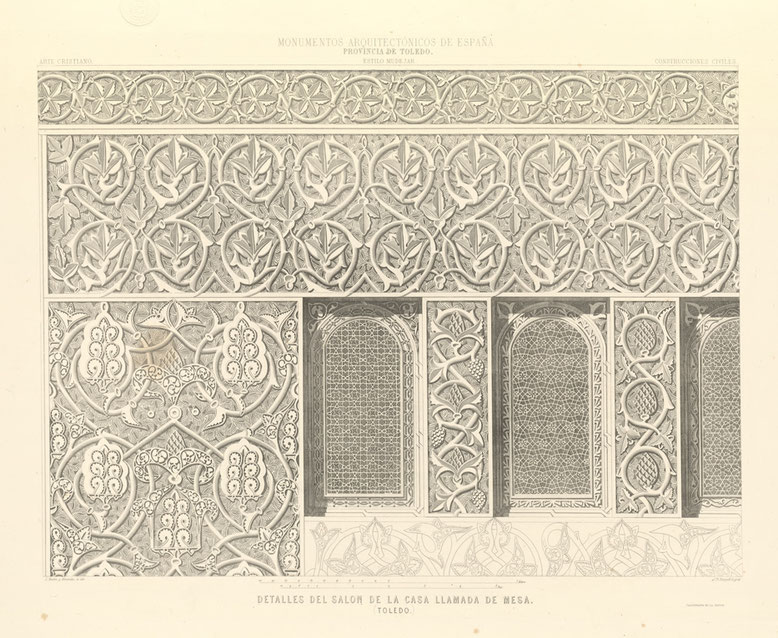 Ventanas del testero del salón de Casa de Mesa en Toledo - Monumentos Arquitectónicos de España - Calcografía Nacional de España - sXIX