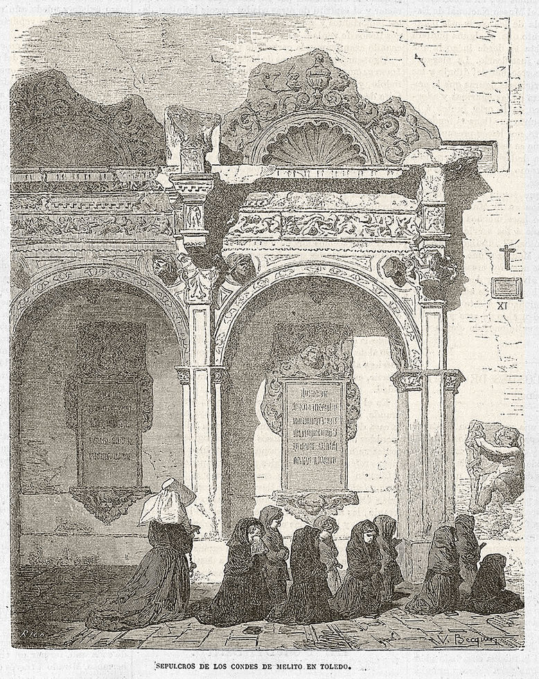 Sepultura de los Condes de Melito, que fue trasladada a la iglesia de San pedro Martir, por Valeriano Bécquer 1870, semanario la Ilustración de Madrid