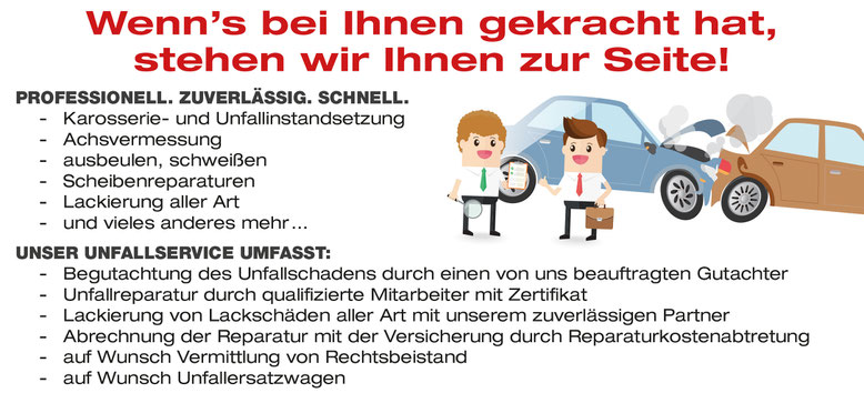Unfallservice, wir helfen professionell, Begutachtung, Reparatur, Unfallersatzwagen