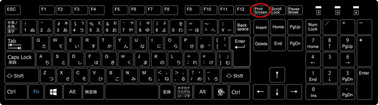 「Print Screen」キーが独立しているキーボードの例