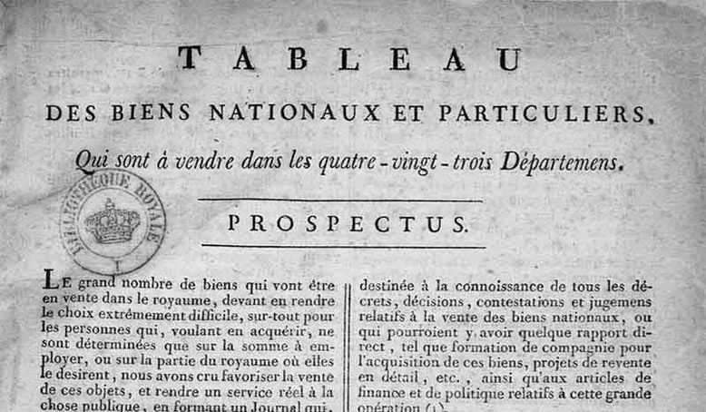 Tableau général des biens nationaux et particuliers, qui sont à vendre dans les quatre-vingt-trois départements de la France (1790) - Gallia BnF
