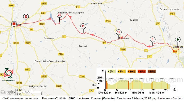 Condom, Lectoure, Carte, IGN, GR65