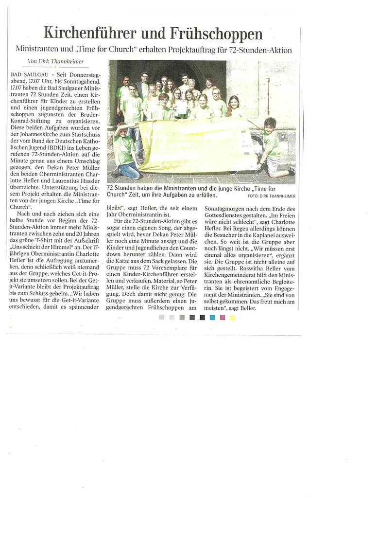 Zeitungsbericht mit Bild 72 Stunden Aktion