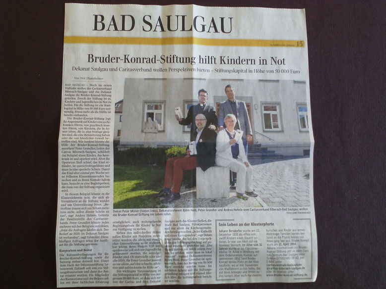 Zeitungsbericht Gründung Bruder-Konrad-Stiftung