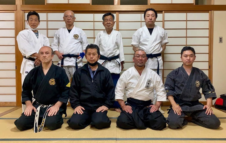 RENSHINKAN JAPAN - v.l.r. Orakci 8. Dan Hanshi, KANCHO TAKASE, Takeuchi 8. Dan Hanshi, Iida 7. Dan Shihan