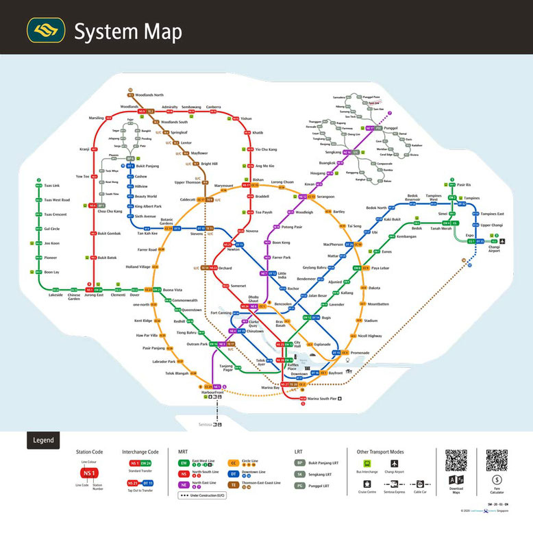 TRASPORTI A SINGAPORE. Mappa metropolitana MRT Singapore