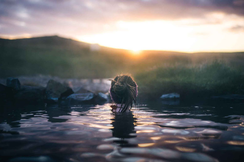 Visit Iceland in Spring sunset hot springs