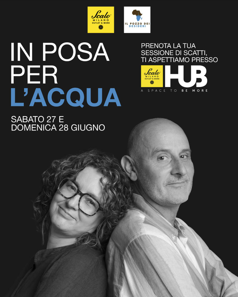 Locandina della sessione di ritratto fotografico solidale In Posa per l'Acqua ospitata da Scalo Milano
