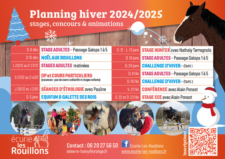 Programme d'hiver 2024-2025 poney club et centre équestre aux Rouillons