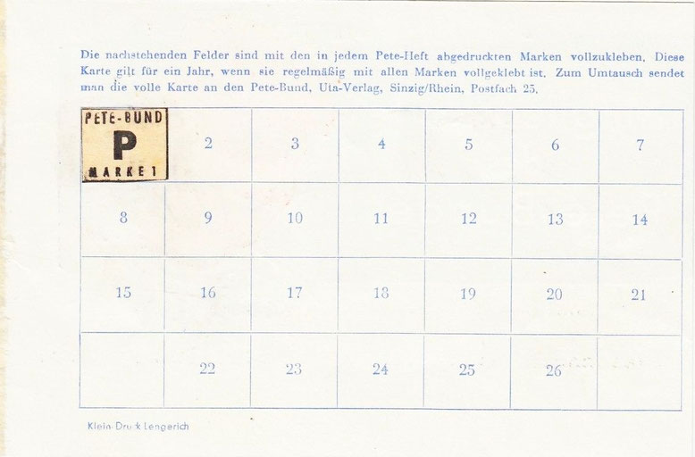 Pete Mitgliedskarte Rückseite