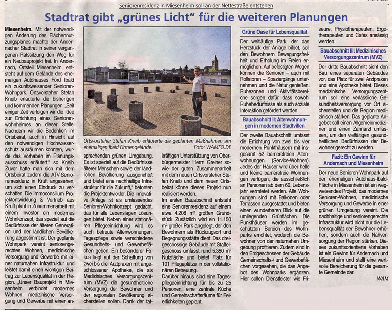 Zeitungsbericht zur Projektentwicklung in Andernach Miesenheim