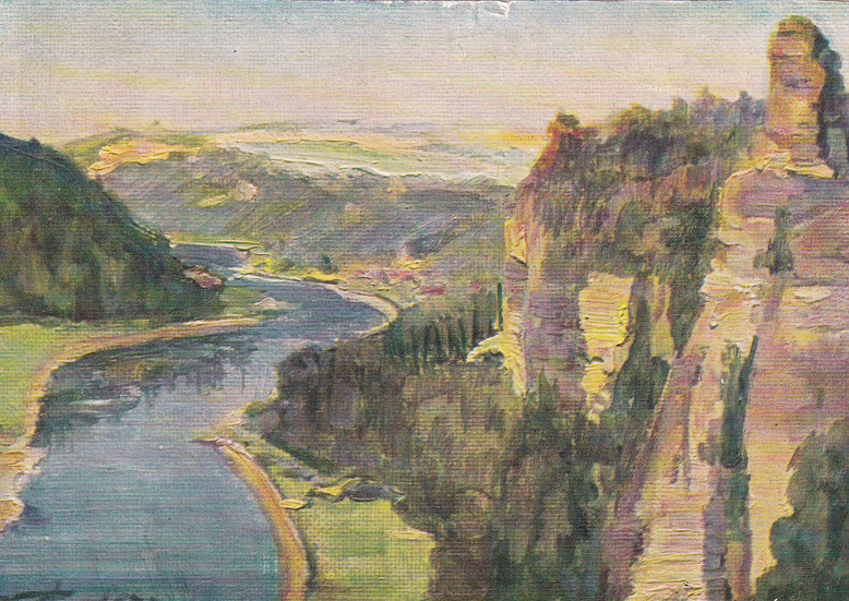 Die Elbe bei Rathen nach einem Ölgemälde von Karl Timmler, Archiv W. Thiele
