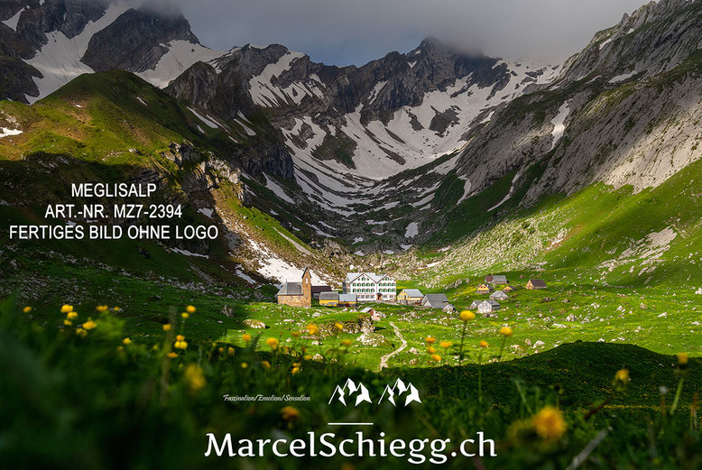 Marcel Schiegg Fotografie, Wandbild, Meglisalp, Alpstein, Berggasthaus Meglisalp
