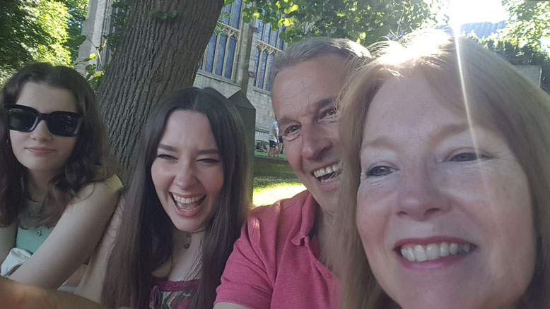 Simon with his wife Angela and daughters, Sophie and Gemma. 