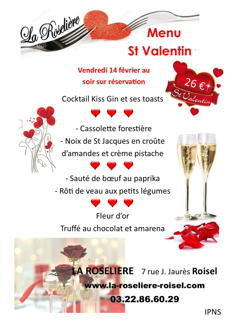 Menu de la Saint Valentin 2020 - Site de la-roseliere-roisel